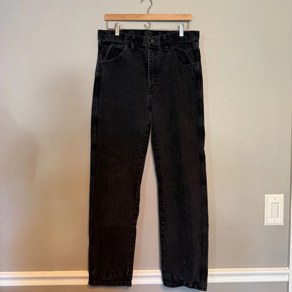 VTG‎ Rustler Mens Black Straight Leg Denim Jeans 100% Cotton 34x32 Faded Black
